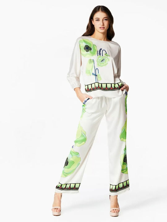 Damen Stoff Hose mit Gummizug Weiß