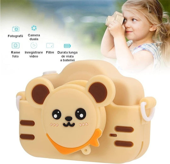 Cameră Pentru Copii Husă De Protecție Din Silicon Design Urs Jocuri Muzică Filtre Rame Creative Ecran Color De 2,0 Inch Bej