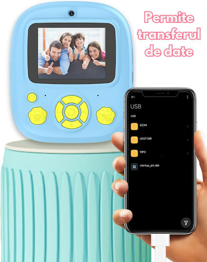 Smartic Cameră Pentru Copii HD 1080p Rezoluție Baterie 800mAh Ecran 2.4 Inch Card Memorie 32 Gb Funcție Imprimare Instantanee 5 Jocuri Incorporate 3 Role de Imprimare Mp3 Mod Selfie 28 D