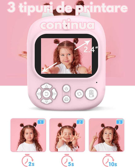 Cameră Pentru Copii Smartic Hd 1080p Rezoluție Baterie 800mah Ecran 2.4 Inch Card Memorie 32 Gb Funcție Imprimare Instantă Un Joc Integrat 3 Role Imprimare Mp3 Mod Selfie Usb Tip