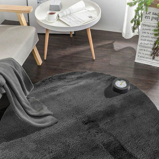 Strado Carpets Rutschfest Teppich Rund Synthetisch,Polyester/Cotton/Leather Grey