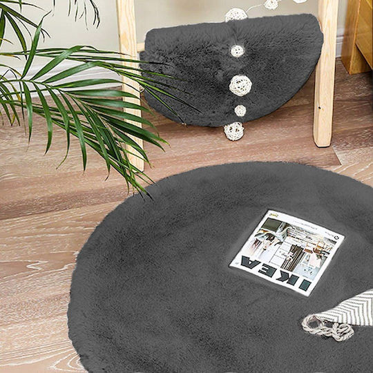 Strado Carpets Rutschfest Teppich Rund Synthetisch,Polyester/Cotton/Leather Grey