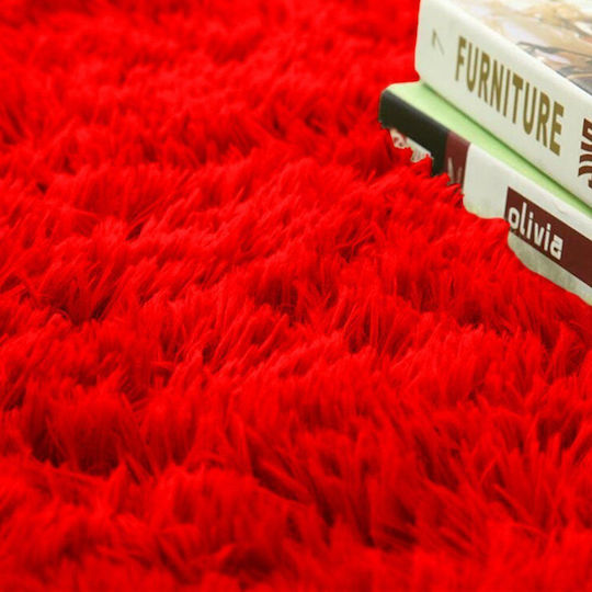 Strado Carpets Rutschfest Teppich Rund Zottelig Synthetisch,Polyester/Cotton/Leather Rot