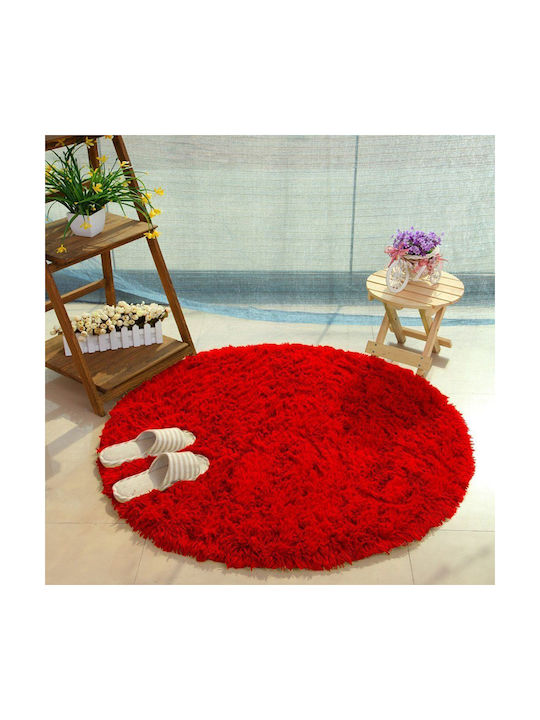 Strado Carpets Rutschfest Teppich Rund Zottelig Synthetisch,Polyester/Cotton/Leather Rot