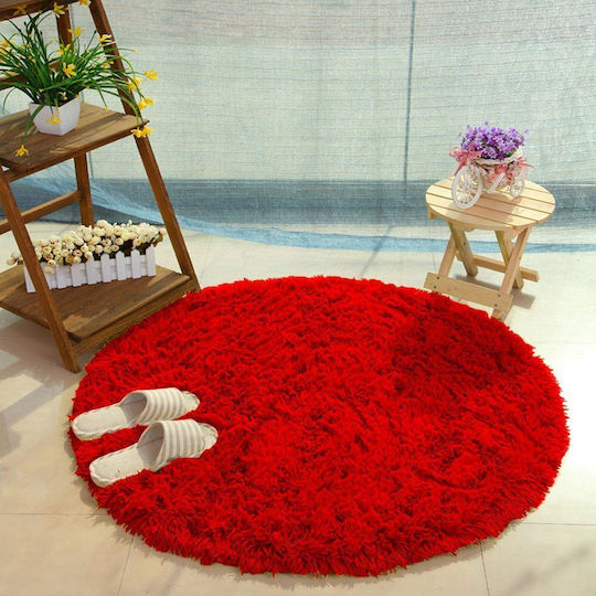 Strado Carpets Rutschfest Teppich Rund Zottelig Synthetisch,Polyester/Cotton/Leather Rot
