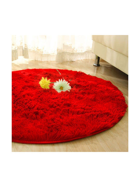 Strado Carpets Rutschfest Teppich Rund Zottelig Synthetisch,Polyester/Cotton/Leather Rot