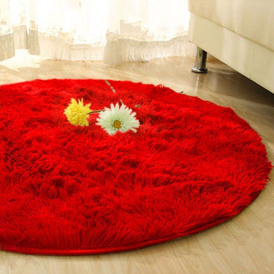 Strado Carpets Rutschfest Teppich Rund Zottelig Synthetisch,Polyester/Cotton/Leather Rot