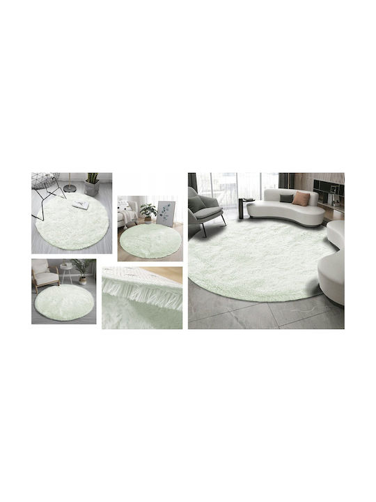 Strado Χαλί Στρογγυλό Shaggy White Lime Φ120cm