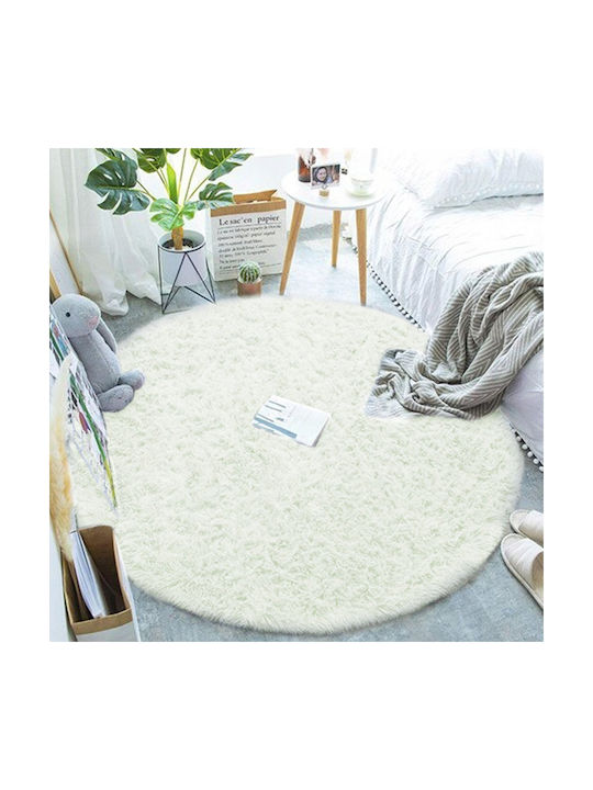 Strado Χαλί Στρογγυλό Shaggy White Lime Φ120cm