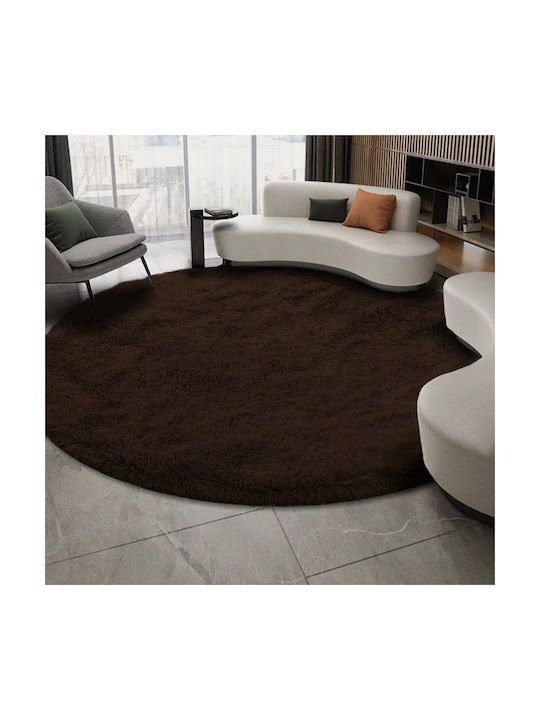 Strado Carpets Rug Round Shaggy Dark Brown