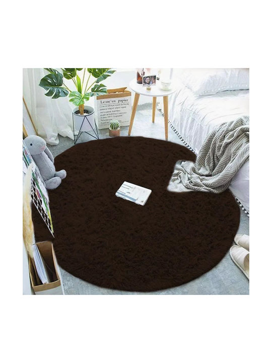 Strado Carpets Rug Round Shaggy Dark Brown