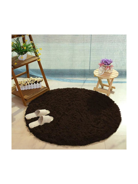 Strado Carpets Rug Round Shaggy Dark Brown