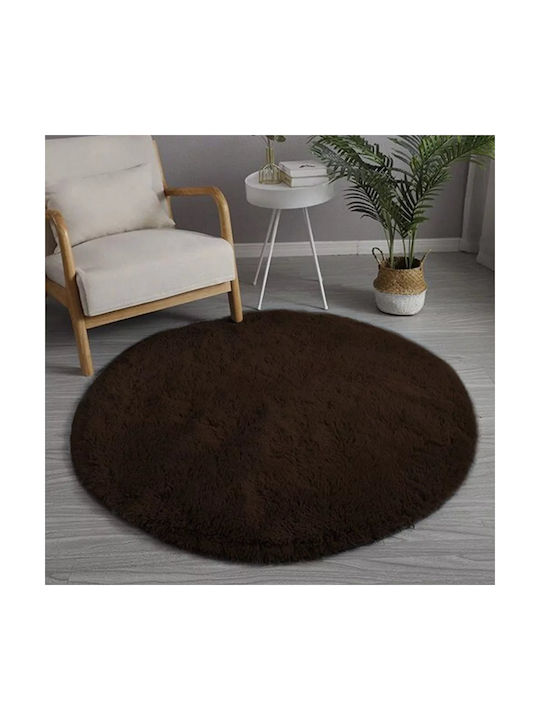 Strado Carpets Rug Round Shaggy Dark Brown