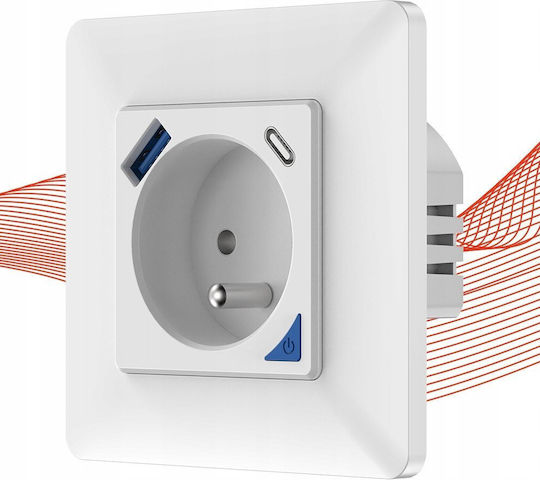 Schneider Electric Single Walled Power Socket Wi-Fi with 2 USB Ports White