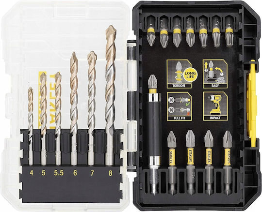 Stanley Set 19 Impact Bits 1/4" + Masonry Drill Bits Sta88552-xj