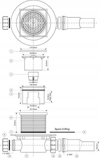 McAlpine Stainless Steel Siphon Floor with Size 11.5x11.5cm