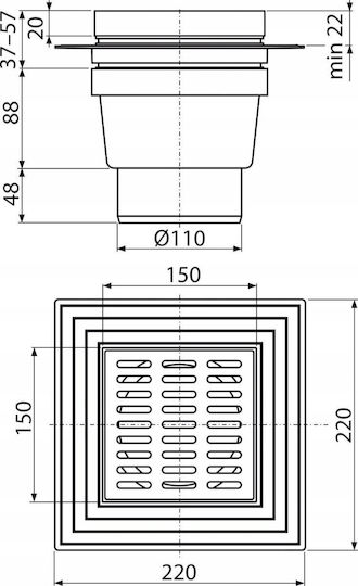 Alcaplast Oțel inoxidabil Grătar cu Lungime 150cm