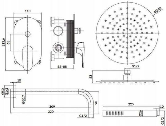 Cersanit Built-in Faucet Mixer for Shower Black