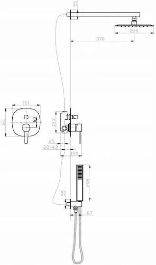 Invena Built-in Mixer & Shower Head Set for Shower Copper