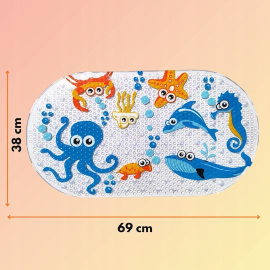 Rutschfeste Badematte mit Saugnäpfen Blau 39x69εκ.