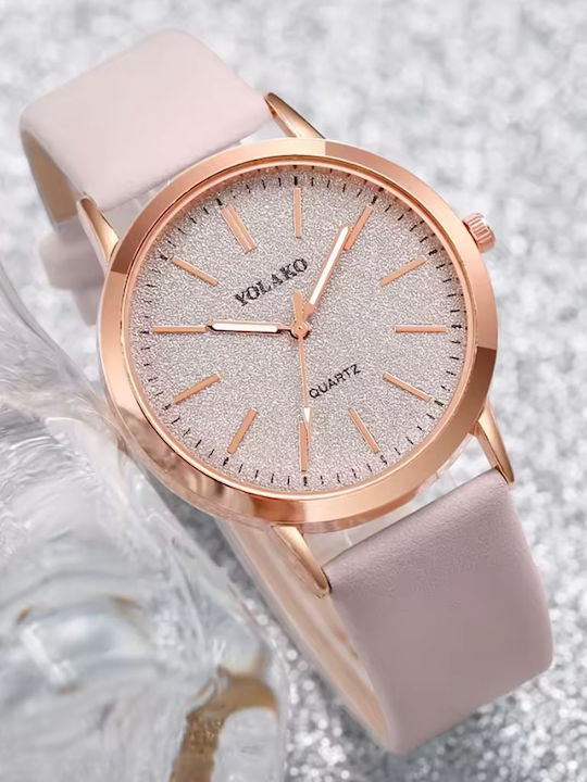 Volako Women's Watch Battery Set with Pink Leather Strap