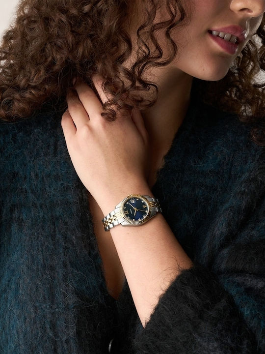 Fossil Three Γυναικείο Ρολόι Μπαταρίας με Χρυσό Μεταλλικό Μπρασελέ