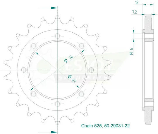 Esjot Front Steel Sprocket 525 Raw 22 Teeth 50-29031-22