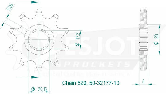 Esjot Front Sprocket Steel 520 Raw 10 Teeth 50-32177-10