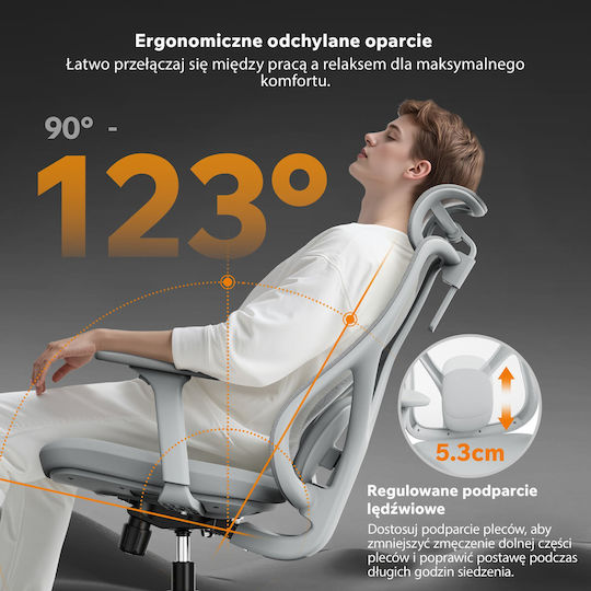 SENSE7 Moyo Καρέκλα Γραφείου με Ρυθμιζόμενα Μπράτσα Gray