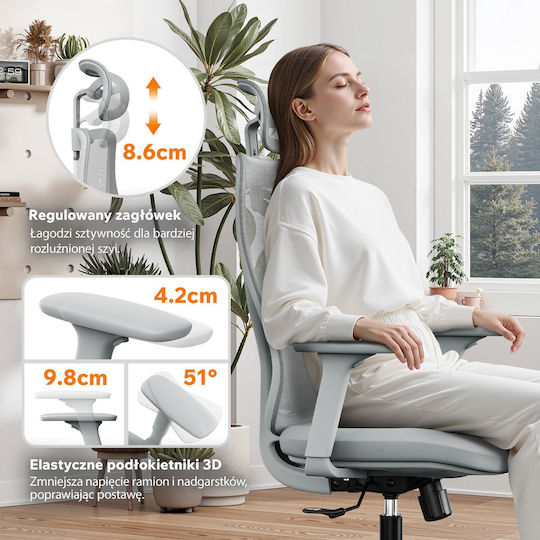 SENSE7 Moyo Καρέκλα Γραφείου με Ρυθμιζόμενα Μπράτσα Gray