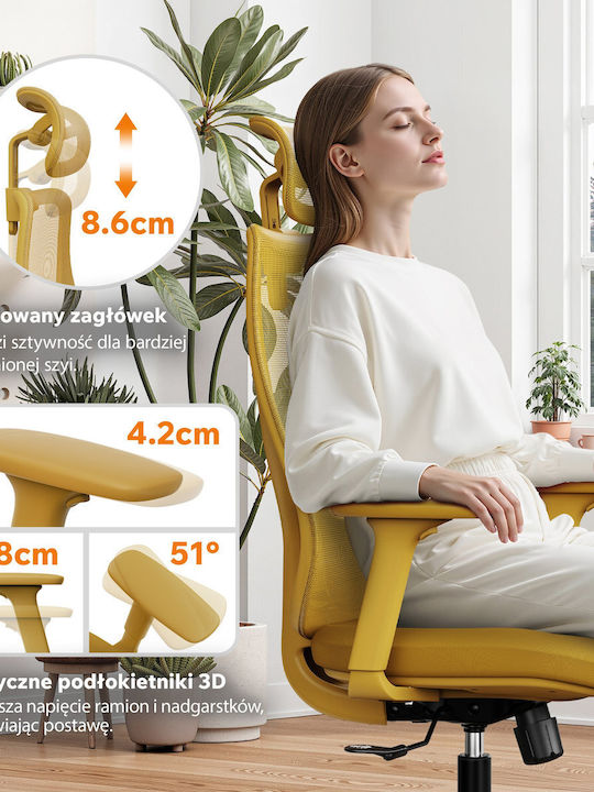 Καρέκλα Γραφείου με Ρυθμιζόμενα Μπράτσα Yellow SENSE7