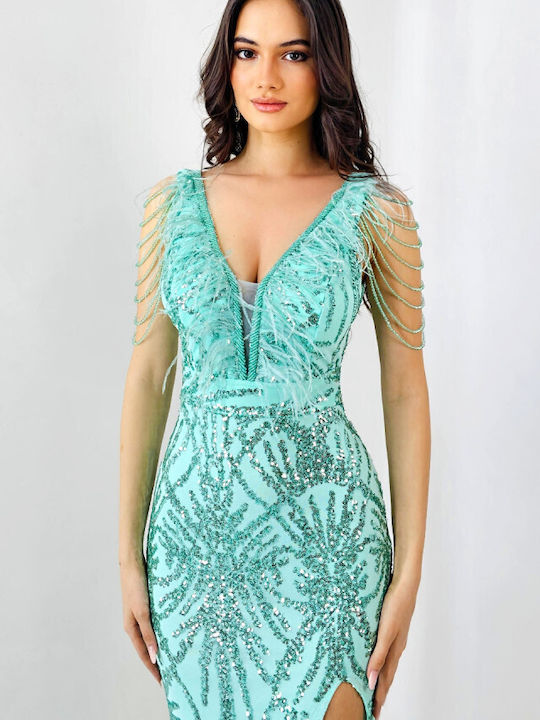 Sommer Maxi Abendkleid mit Tüll Türkis