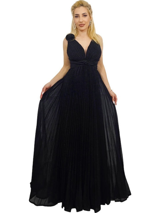 Summer Maxi Evening Satin Drape with Mesh Dress Black