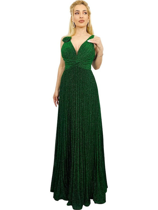 Sommer Maxi Abendkleid Satin Wickel mit Masche Grün