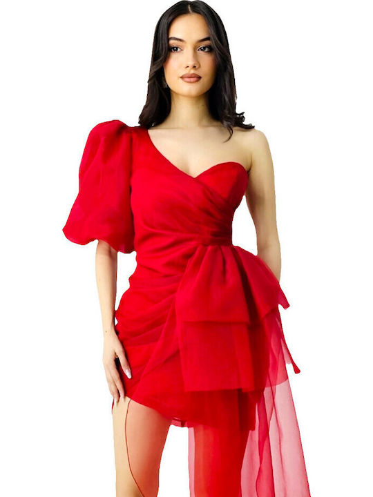 Sommer Mini Abendkleid Offener Rücken mit Rüschen Rote