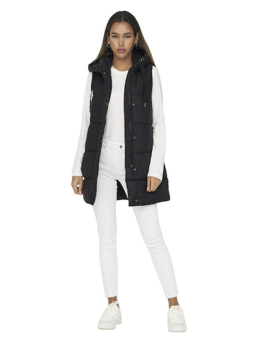 Women's Long Puffer Jacket for Winter with Hood Black