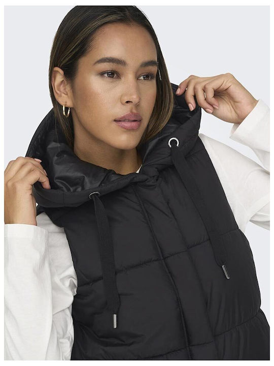 Women's Long Puffer Jacket for Winter with Hood Black