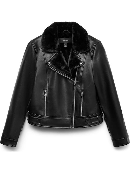 Γυναικείο Biker Jacket με Επένδυση Γούνας Total Black