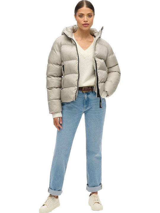 Women's Short Sports Jacket for Winter with Hood Beige