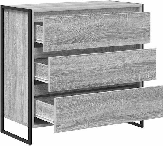 Wooden & Metallic Chest of Drawers Gray Sonoma 79x36x75.5cm