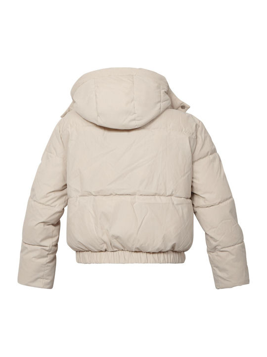 Κοντό Γυναικείο Puffer Μπουφάν για Χειμώνα Chalk