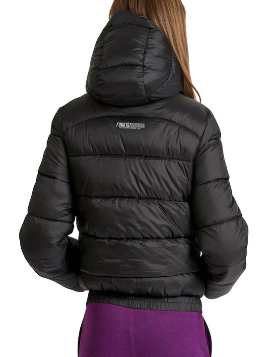 Women's Short Puffer Jacket for Winter with Hood Black