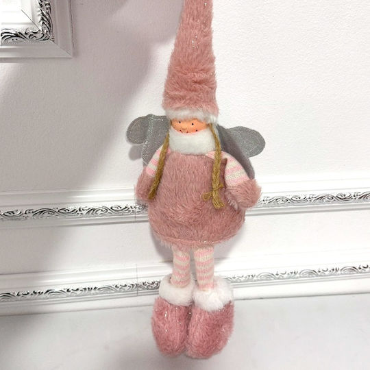 Păpușă Elf De Crăciun Tematică De Iarnă Îmbrăcată Ca Un Înger Roz Pudrat 32 Cm