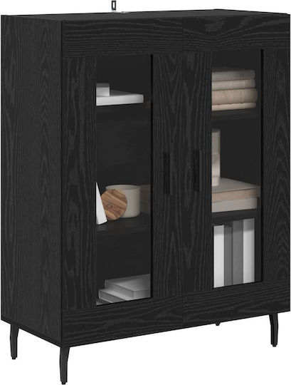 Standvitrine fürs Wohnzimmer aus Spanplatte in Schwarzer Buche mit Glas 69,5 × 34 × 90 cm