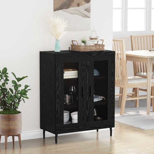 Standvitrine fürs Wohnzimmer aus Spanplatte in Schwarzer Buche mit Glas 69,5 × 34 × 90 cm