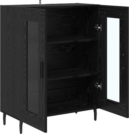 Standvitrine fürs Wohnzimmer aus Spanplatte in Schwarzer Buche mit Glas 69,5 × 34 × 90 cm