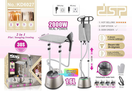 DSP KD6027 Kleiderdampfer Boden 2000W mit Behälter 1.6lt Gray