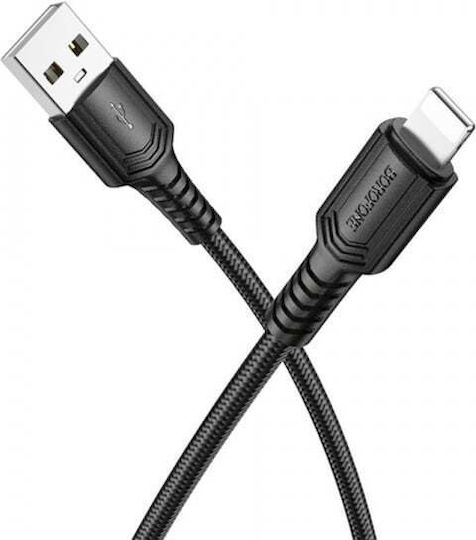Borofone Braided USB-A to Lightning Cable 18W Μαύρο 1m