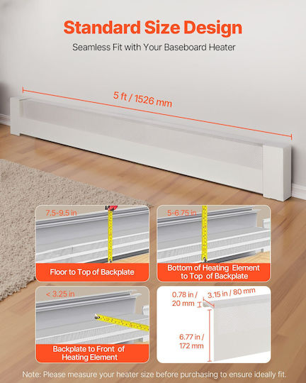 Radiator Covers Vevor Basic Series 1526 Mm Front Cover for Standard Electric Heating Unit Home Improvement Heavy Duty Steel Easy Installation Replacement for Old Cover in Bedroom White