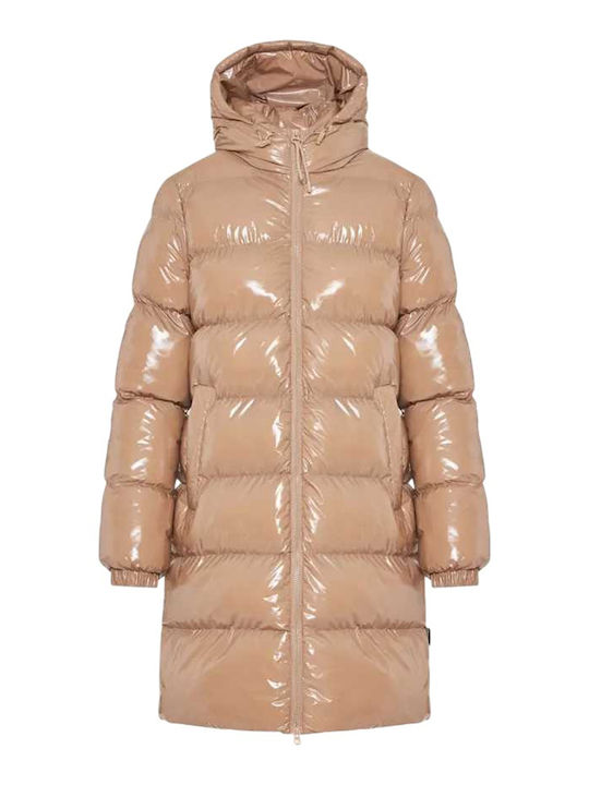 Lang Damen Puffer Jacke für Winter Braun
